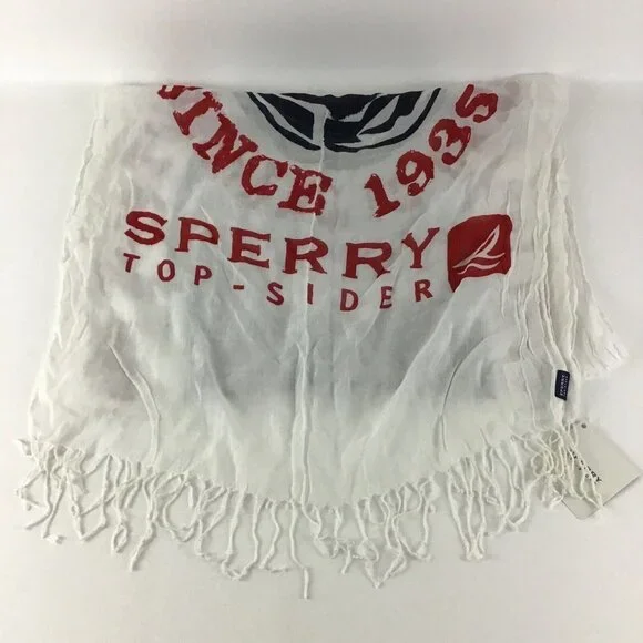 Sperry Top-Sider Scarf Red White Blue Regata Ready Fringe Trim Fashion OSFM New - Picture 4 of 6
